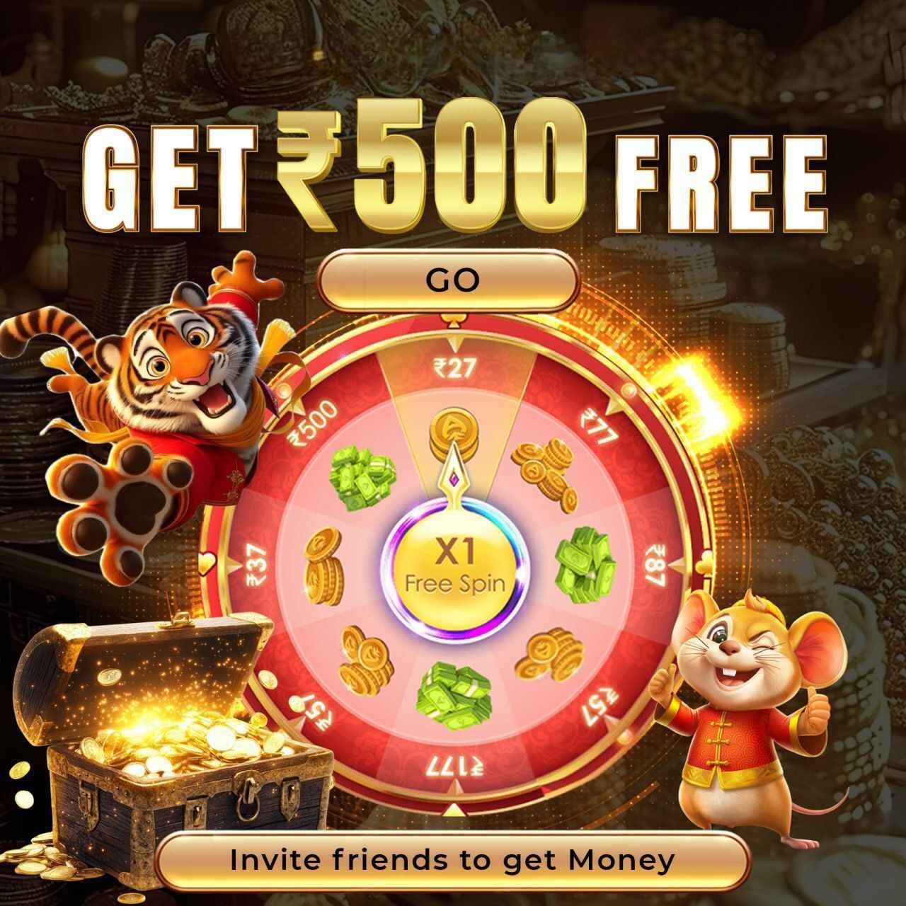xx7 apk free spin bonus screen showing ₹500 reward wheel and win prizes